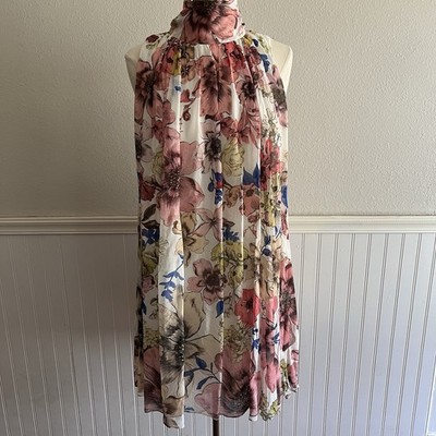 Reiss ''Kady'' Halter Mini Dress Sleeveless Flowy Floral Pink Cream 14 - NWT Flaw