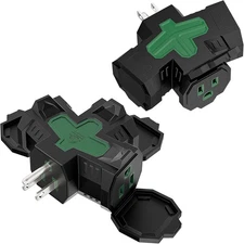 K KASONIC - Electrical Multi-Outlet, 3-Way Indoor Outdoor Adapter with Green 