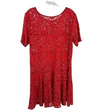 Free People Oversized Red Lace Dress Artsy Holiday Party Bohemian Women Sz Small