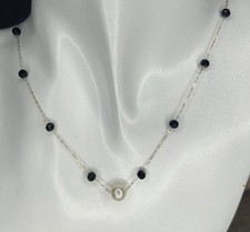 Solid 18ct Gold Freshwater And Black Spinel Dainty Necklace