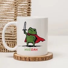 Huzzah Frog Coffee Mug - Funny Gift for Him or Her - 11oz or 15oz Cup