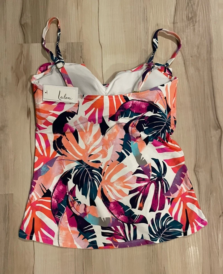 Leilani Tahiti Bandini Tankini Top Size 12 White Pink Tropical Print Beach - Image 4 of 4
