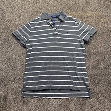 american eagle mens large gray white striped short sleeve polo shirt collared