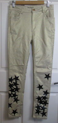 Rockstar Gold Shinny Skinny Jeans Juniors Size L 28x26 Stretch Stars 29-30757