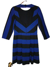 Zara Trafaluc Blue & Black Striped Tailored Dress Open Keyhole Back Size S