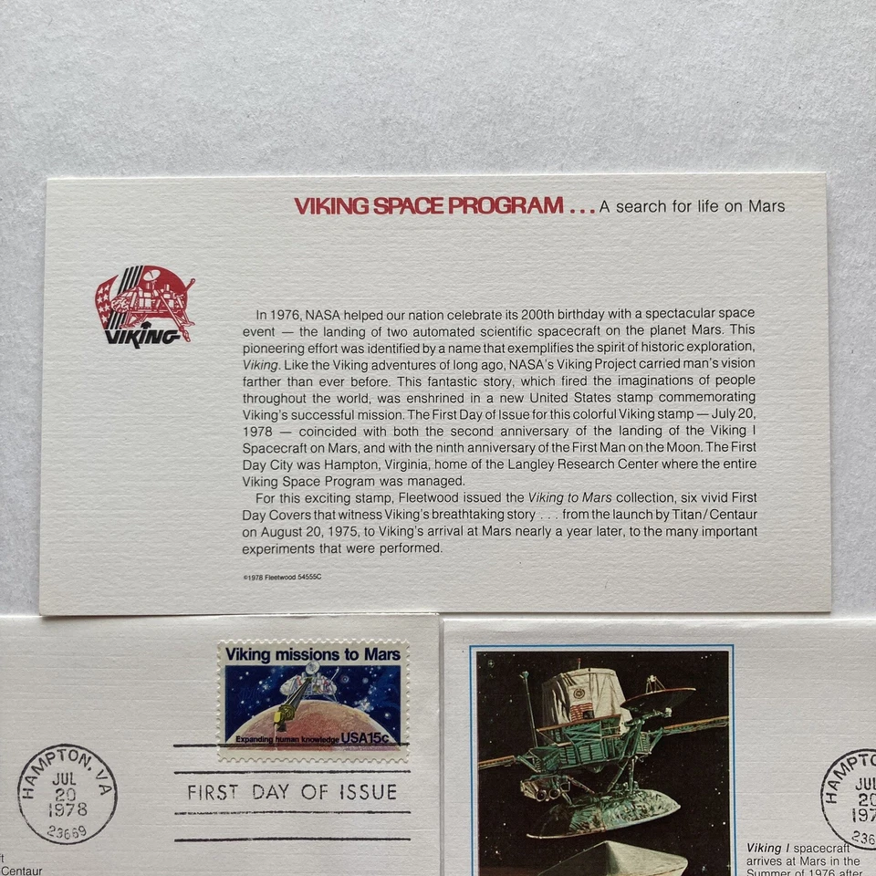 Viking Mission to Mars Set of 6 + Info Card First Day Covers July 20, 1978 - Image 2 of 4