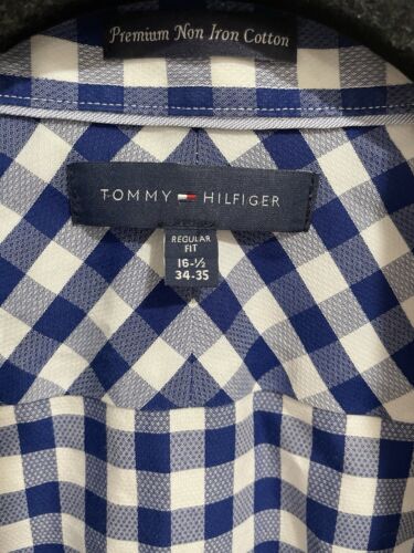Tommy Hilfiger Shirt Mens White/ Blue Plaid Regular Fit Size 161/2 , 34-35 - Picture 2 of 6