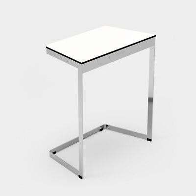 MATERIA MONOLITE White/Black/Chrome C-shaped end table 26''Hx13''Wx19''-24''D