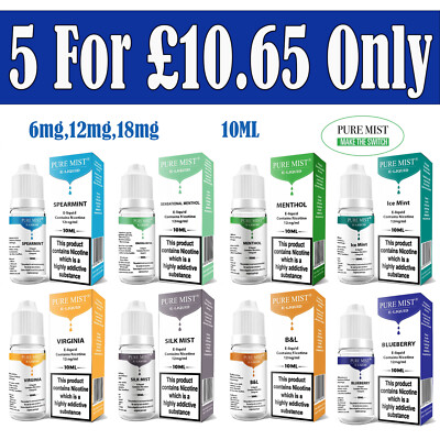 Pure Mist 10ml E liquid Vape Juice 3mg, 6mg, 12mg, 18mg - Buy 5 For £10.65  Only