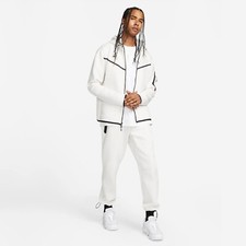 Men's White Hooded Zip-Up Tracksuit Set with Joggers