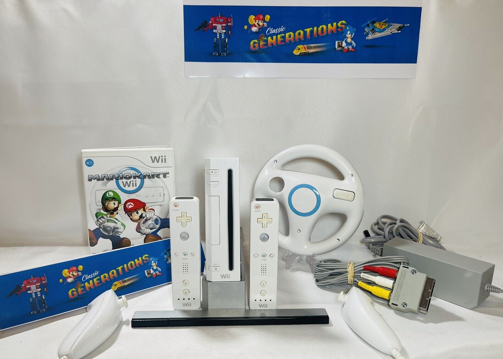 Nintendo Wii White Console X2 Official Controllers - MARIO KART EDITION  45496342067