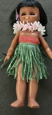 Vintage 12" Hawaiian Hula Doll With Grass Skirt Made In Hong Kong Sleepy Eyes