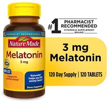 Nature Made Melatonin 3 mg Tablets, 100% Drug Free Sleep Aid for Adults, 120 Ct