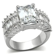4Ct Radiant Cut Simulated Diamond Ice Accent Solitaire Ring White Gold Plated