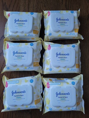 6pk Johnsons Hand & Face Baby Cleansing Wipes Alcohol Free 25ct