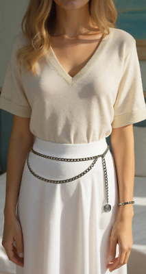 Women Silver Metal Chain Link Belt Hip High Waist Medallion Coin Charm M L XL Women Silver Metal Chain Link Belt Hip High Waist Medallion  main image 3