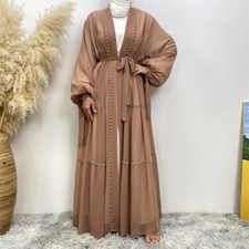Open Kaftan Abaya Dubai Women Chiffon Long Dress Muslim Robe Cardigan Gown Arab