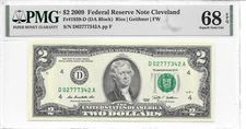 2009 CLEVELAND $2 FRN (DA Block) PMG 68 EPQ SUPERB GEM UNCIRCULATED ( LUCKY 7'S)