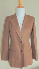 VINTAGE WOMENS QUEEN'S WAY BROWN POLY BLEND 2 BUTTON BLAZER SIZE 10