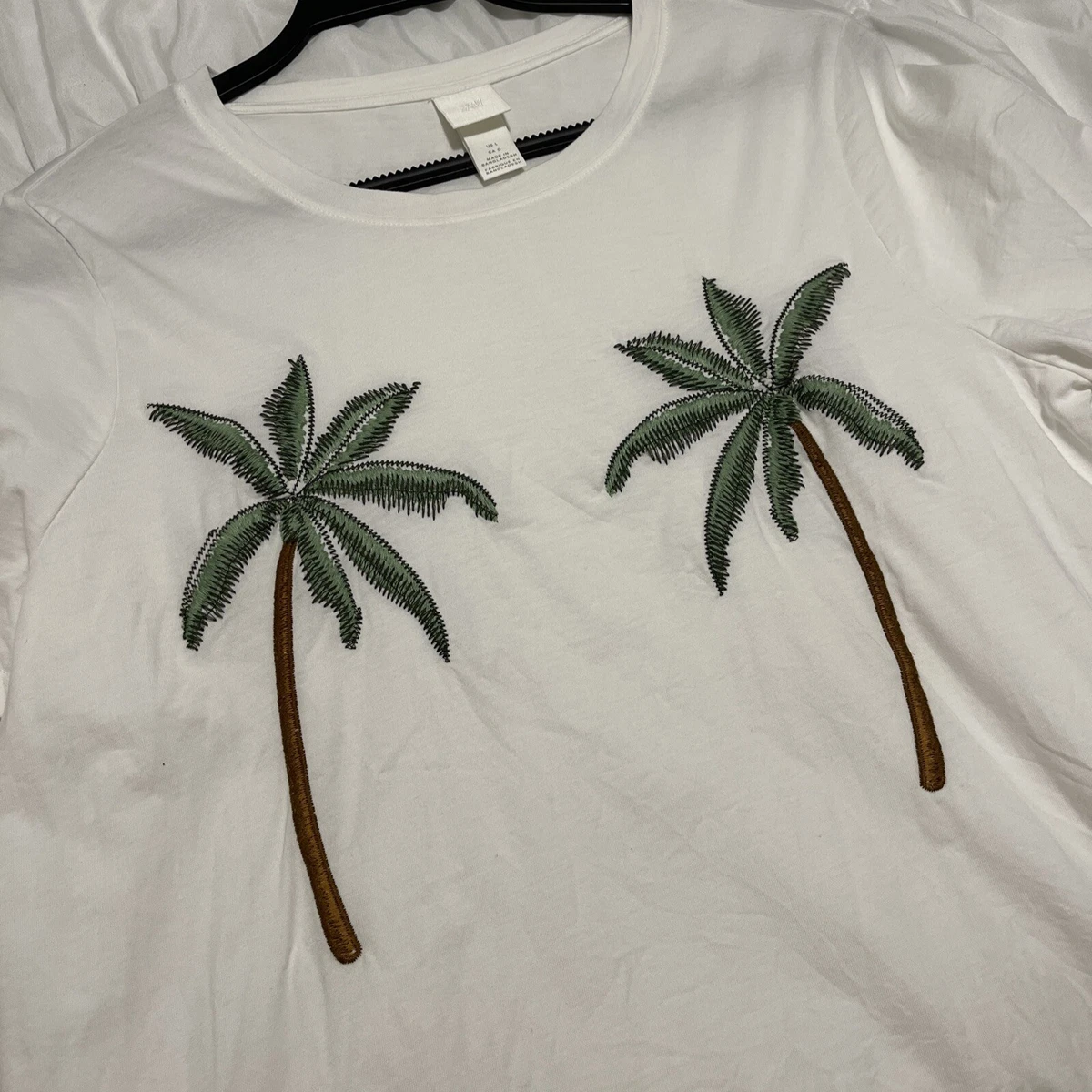 H M women s palm tree t shirt size Large eBay