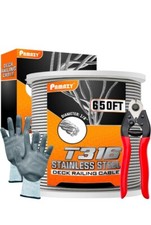 650FT 1/8&rdquo; T316 Premium Stainless Steel Deck Cable Railing Kit with Cutter. A3