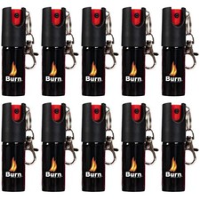 10 PACK BURN Pepper Spray 1/2oz Keychain Keyring Clip Self Defense Security