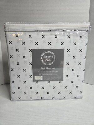 Bungalow Studio Full Sheet Set Flat Fitted 2 Standard Pillow Cases Black White