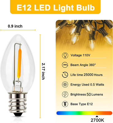 Emotionlite C7 LED Night Light Bulbs – 0.5W, Warm White 2700K, E12 Base – 8 Pack For Lamps & Decorative Lights