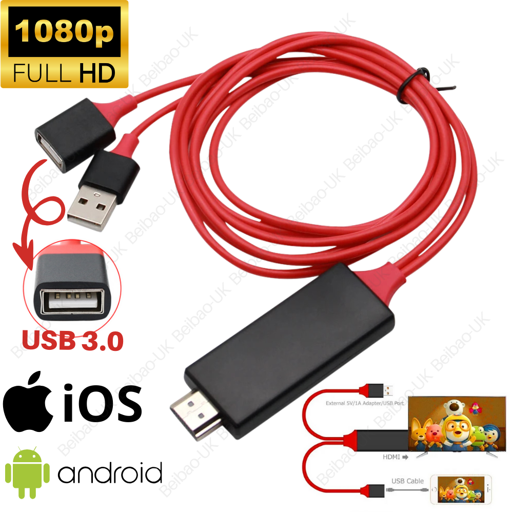 4K HDMI Mirroring AV Cable Phone to HDTV TV Adapter For iPhone