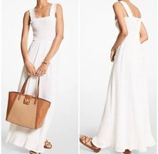 Michael Kors Paisley Eyelet Smocked Dress White Size XL NWT