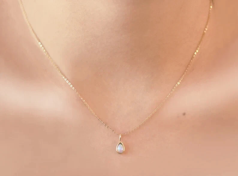 Collar de ópalo natural, plata de ley 925 maciza, colgante de ópalo, colgante de lágrima Foto 4 de 4