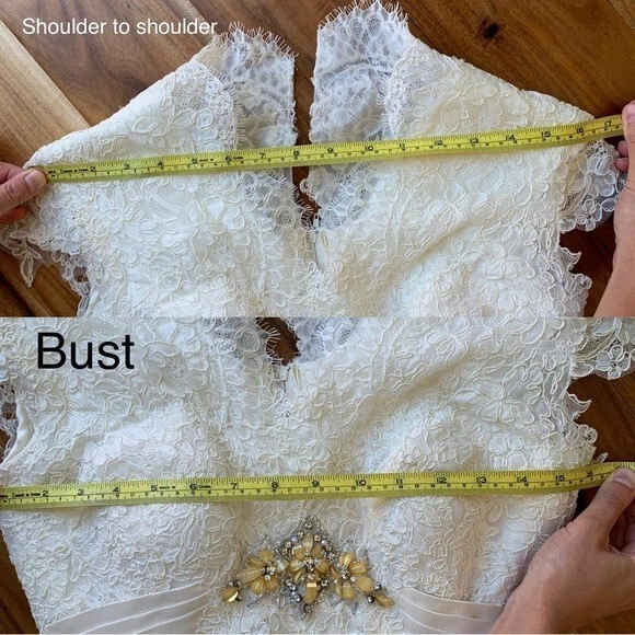 Vestido de novia BHLDN Diseñador de Alta Costura Línea A Encaje Guipur Botón Tren 0/2 Foto 3 de 4