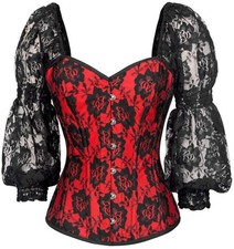 Daisy Corsets Ltd Ed Top Drawer Red Black Lace Steel Boned Long Sleeve Corset