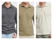 Mens S M or XL Long Sleeve Polo Shirt Goodfellow color CHOICE 100% SMOOTH Cotton