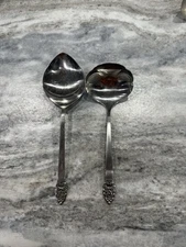 Oneida Community Stainless Steel Serving Spoon & Slotted Spoon Floral Handle