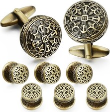 Retro Pattern Cufflinks and Tuxedo Shirt Studs Set for Men Wedding Birthday Part