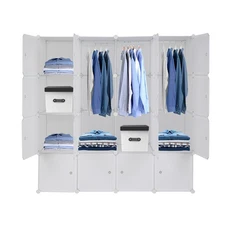 16 Cube Portable Closet Wardrobe,Wardrobe Closet Organizer w/ 3 Clothes Rails