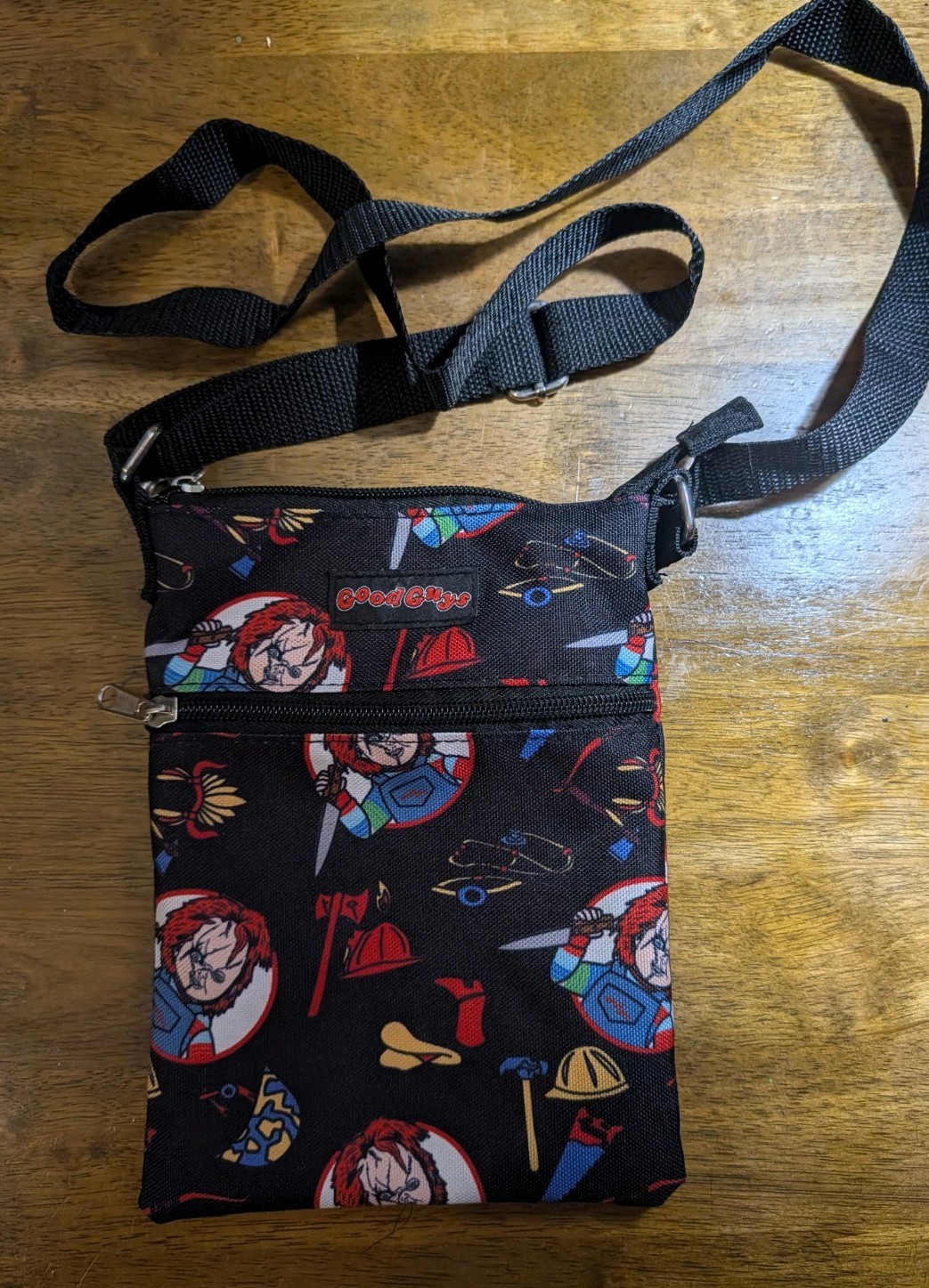 Bioworld Chucky Black Graphic Print Crossbody Bag Zip, Adjustable Strap