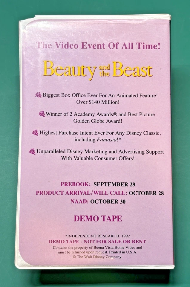 РЕДКАЯ видеокассета Disney: 1992 Beauty & The Beast — ДЕМО-версия — Black Diamond - Изображение 2 из 4