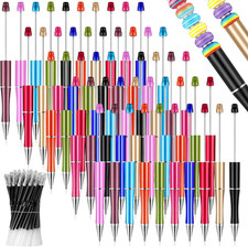 100 Pieces Plastic Beadable Pen Bulk Kit 50 Bead Ballpoint Shaft Black Ink Beade