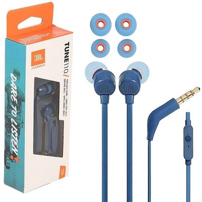 JBL Harman Tune 110 Pure Bass Sound In-Ear Headphones 3.5mm Wired Earbuds Blue
