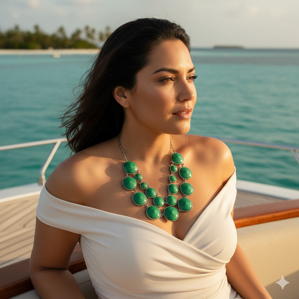 Bold Green Bubble Statement Necklace Silver Tone … - image 2