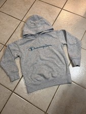 Champion Youth Hoodie Size S Gray Pullover Embroidered Script Logo Sweatshirt