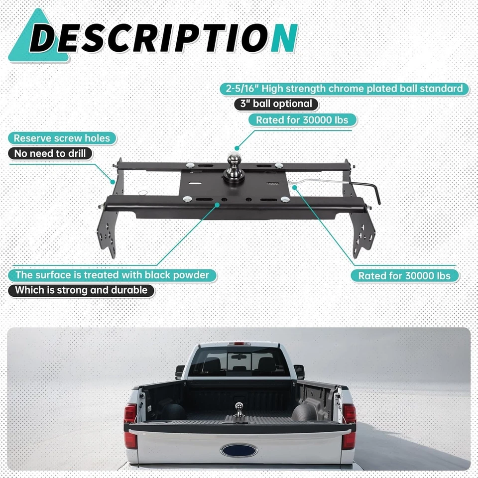 ECOTRIC Gooseneck Trailer Hitch Compatible with 1999-2016 Ford F250 F350 Comp... - Image 3 of 4