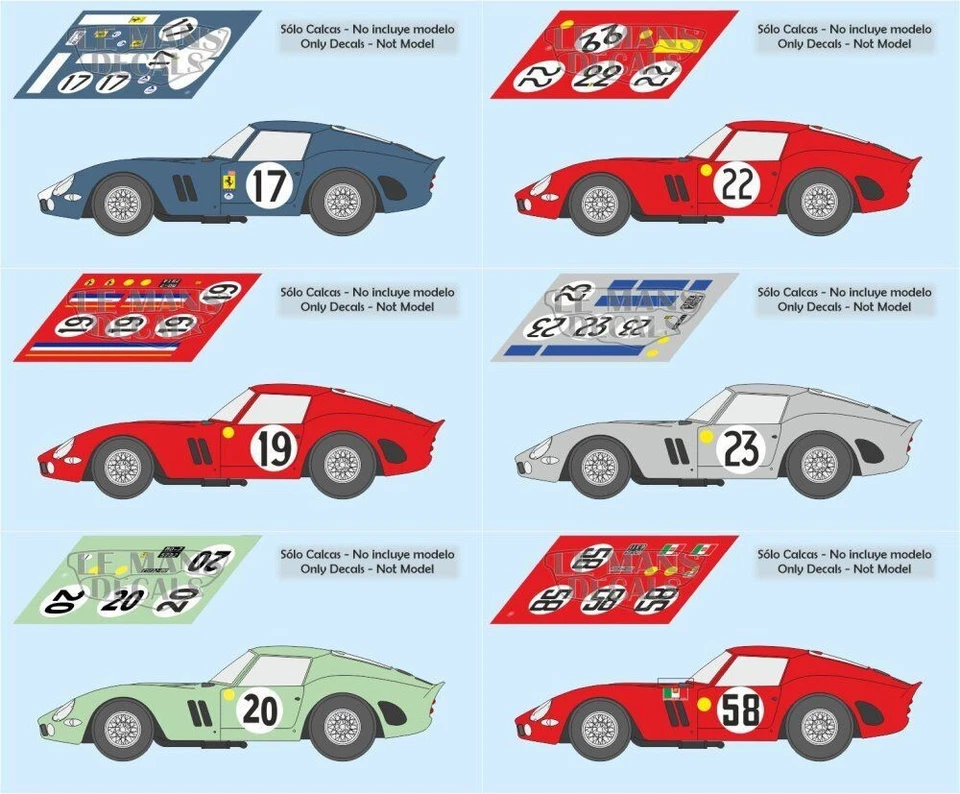 LE-MANS-AUFKLEBER Aufkleber Ferrari 250 GTO Le Mans 1962 1:32 1:24 1:43 1:18 1:64 1:87...