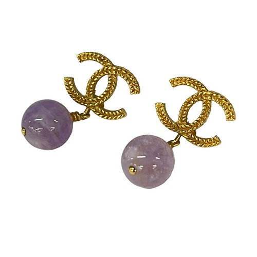 CHANEL Coco Gold Light Purple Hardware Color Stone Earrings
