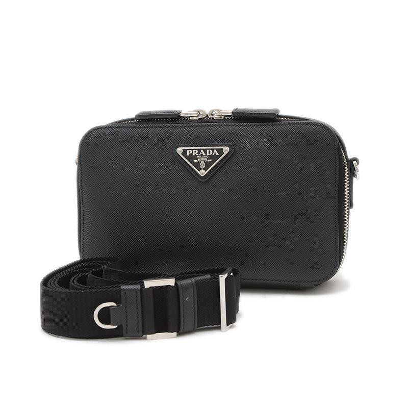 Prada Saffiano Leather 2-Way Shoulder Bag Black with Triangle Logo Plate