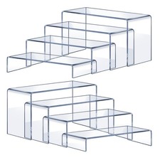Acrylic Risers 8 Pcs 2 Sets , Clear Display Stands, 4 Sizes