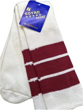 VTG Striped Tube Socks Soyad Acrylic Orlon Football 90s 10-15 NOS 80's Burg 21"