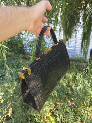 Limited Vintage Crocodile Leather Bag   West Germany, 1950s 